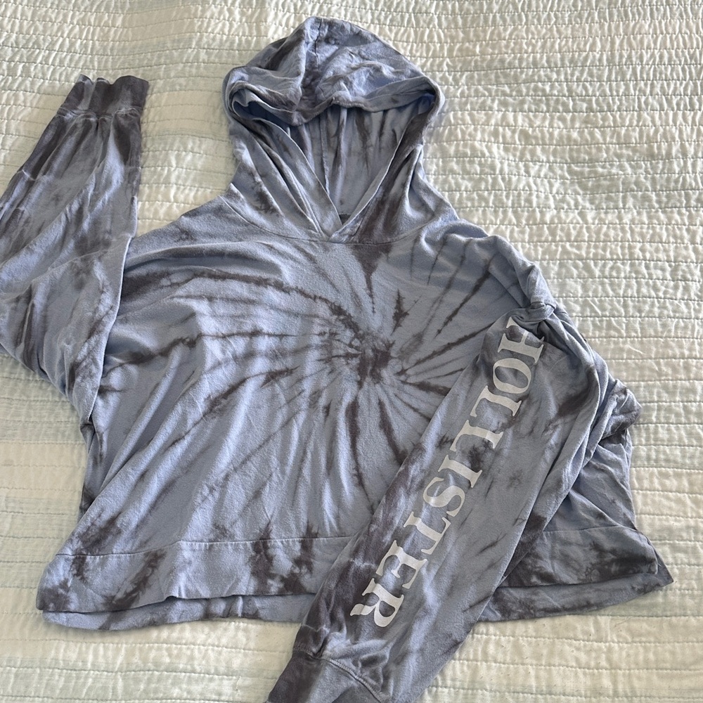 Hollister Gray and Black Tie-Dye Hoodie